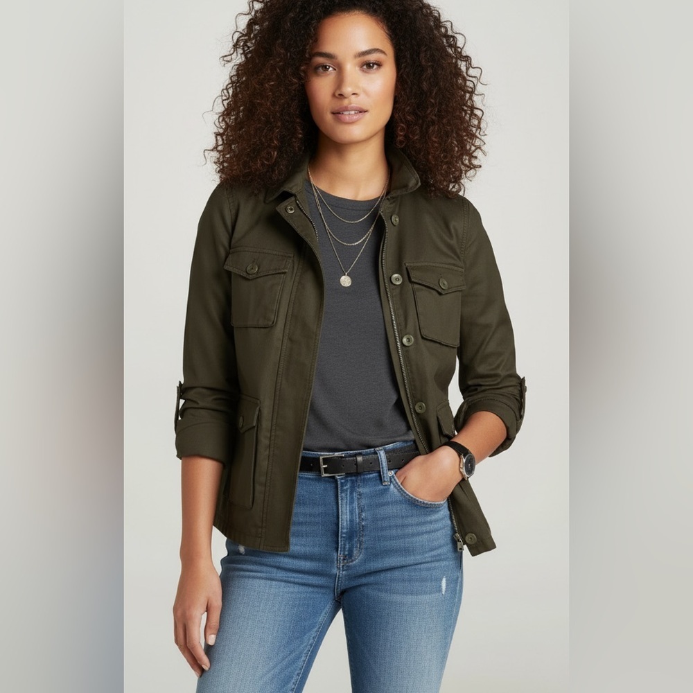 J. Crew Green Utility Jacket with Durable Cotton and Military-Inspired Style